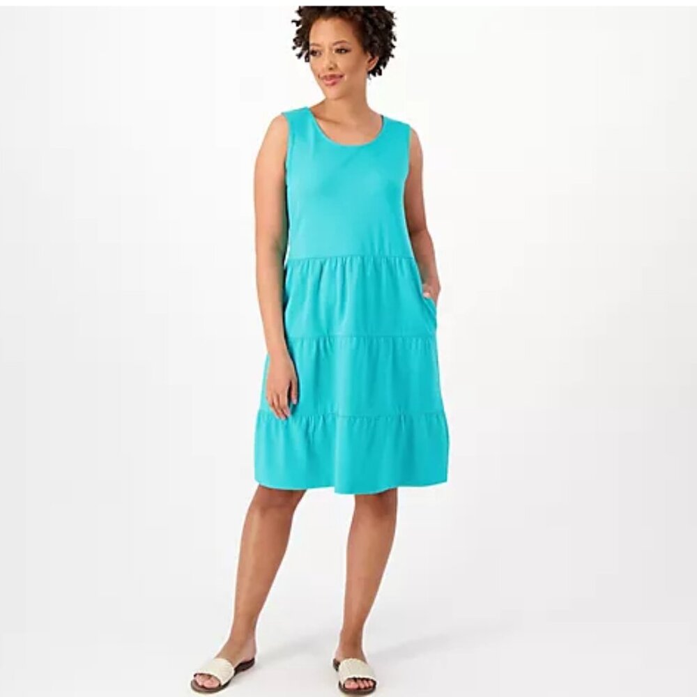 Denim & Co. Favorite Jersey ScoopNeck Swing Tank Dress Bright Aqua 2X
